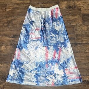 Tie-Dye A-Line Midi Skirt - Blue & Pink